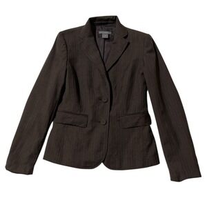 Ann Taylor Suit Blazer Size 2P Single Breasted Pinstripe Career 100% Wool Brown